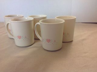 5 Corelle Corning Forever Yours Tall Heart Coffee Cup Mug Set