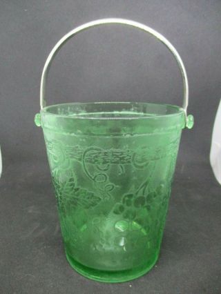 Fostoria 287 Grape Brocade Uranium Green 2378 Ice Bucket With Handle Glows/uv