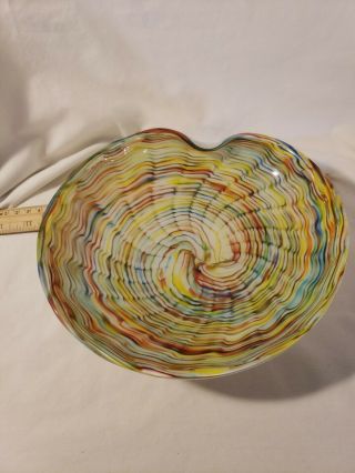 Mid Century Modern Murano Cased Swirl Medium Rainbow Glass Bowl Beauty