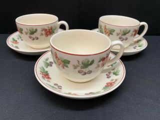 Wedgwood " Provence " Queensware Set Of 3 Cups & Saucers 2 5/8 " Tall