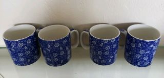 Spode Penny Lane Daisy Shade Mugs Set Of 4 Blue White Floral Made In England