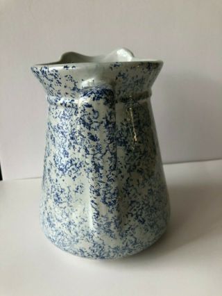 Vintage Blue And White Spongeware Stoneware Crock Water Pitcher USA 3051 2