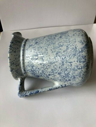 Vintage Blue And White Spongeware Stoneware Crock Water Pitcher USA 3051 4