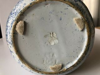 Vintage Blue And White Spongeware Stoneware Crock Water Pitcher USA 3051 5
