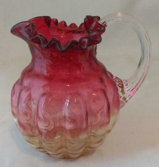 Fenton Amberina Ruffle Pitcher With Clear Applied Handle