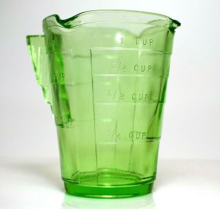 Antique Art Deco Green Vaseline Depression Glass Federal 3 Spout Measuring Cup