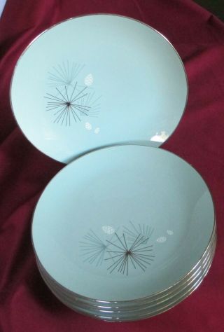 Mid Century Atomic Franciscan Silver Pine 10 - 1/2 " Dinner Plates Set Of 6