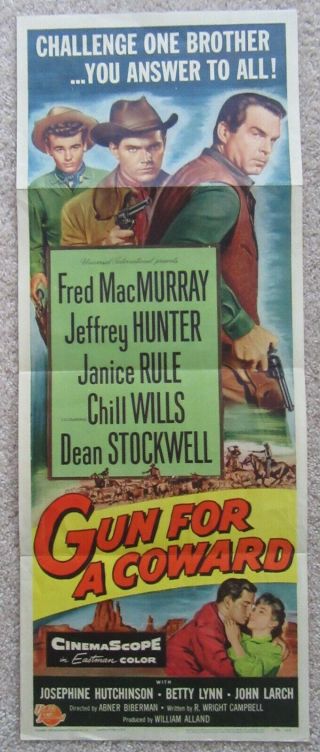 Gun For A Coward 1956 Insrt Movie Poster Fld Fred Macmurray Ex
