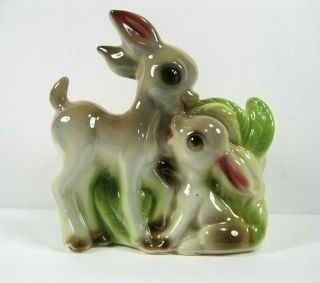 Vintage Shawnee Pottery 5.  5 " Planter Mother Baby Deer Doe Fawn Bambi Usa 721