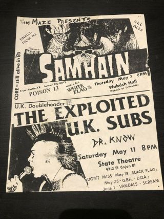 Samhain/misfits/exploited/uk Subs/dr.  Know Orig 80s Socal Hc Punk Flyer Kbd Vtg