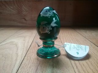 Fenton Hand Painted Forrest Green With White Fish Limited Edition Egg 2432/2500 3