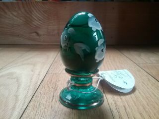 Fenton Hand Painted Forrest Green With White Fish Limited Edition Egg 2432/2500 4