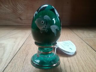 Fenton Hand Painted Forrest Green With White Fish Limited Edition Egg 2432/2500 5
