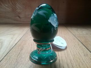 Fenton Hand Painted Forrest Green With White Fish Limited Edition Egg 2432/2500 6