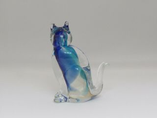 Lovely Aqua Blues And Gold Speck Murano 5 1/2 " Cat Figurine