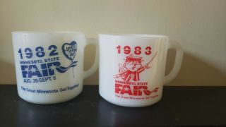 2 Rare Fire King Anchor Hocking Minnesota State Fair Mugs 1982,  1983