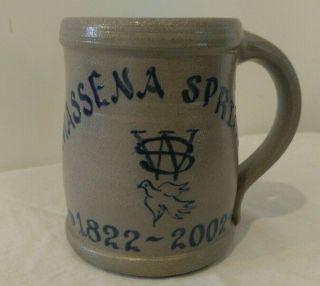 Vintage Handmade Rowe Pottery Salt Glaze 2002 Mug " Massena Spring 1822 - 2002 "