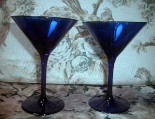 2 Ralph Lauren Cobalt Blue Waterford Crystal Martini Glasses 22k Gold Rim Nwt
