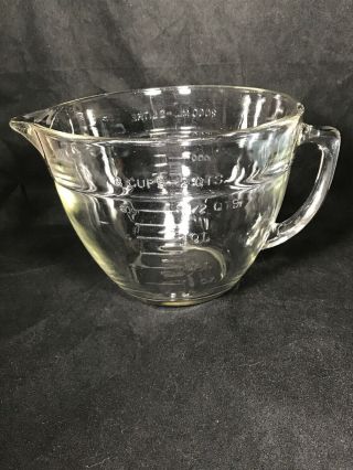Anchor Hocking Large Measuring Cup / Batter Bowl Glass Handle 8 Cups 2 Qt Euc