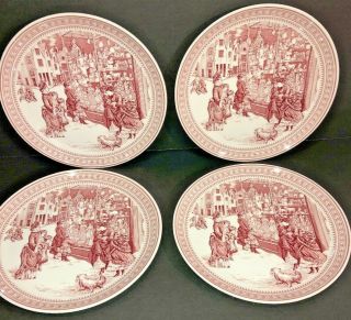 Spode For Williams - Sonoma Set Of 4 Saint Nick Red Toile Christmas Plates,  Nwt