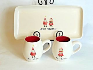 Rae Dunn Mr & Mrs Claus Cups Mugs & Merry Christmas Platter Gift Set Bundle