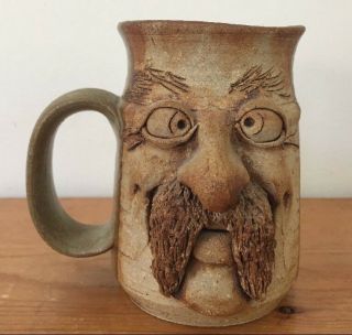 Vtg Ron Priest Handmade Stoneware Studio Pottery Bearded Face Coffee Mug Signed
