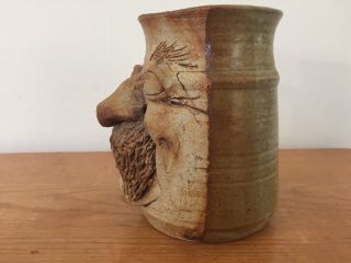 Vtg Ron Priest Handmade Stoneware Studio Pottery Bearded Face Coffee Mug SIGNED 7