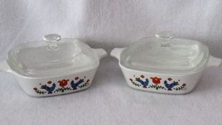 Corning Ware Country Festival Rooster Petite Pan Dishes P - 41 W/ Pyrex Lids - 2