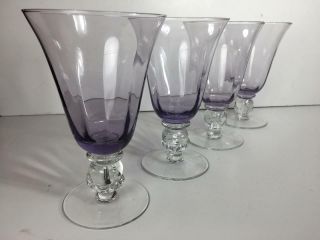 Set Of 4 Unusual Collectible Amethyst Purple Glass Optic 16 Ounce Water Goblet