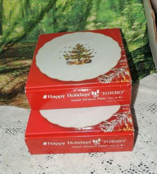 Nikko Happy Holidays Salad Plates Set Of 8 Christmas Tree Made In Japan 7 3/4 "