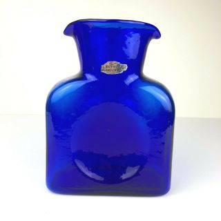 Blenko Cobalt Blue Hand - Blown Glass Water Bottle / Double Spout Pitcher