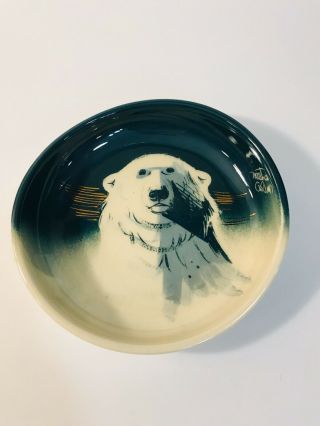 Vintage Alaska Matthew Adams Polar Bear Pottery Bowl Signed