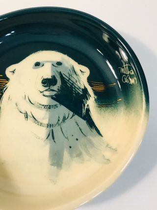 Vintage Alaska Matthew Adams Polar Bear Pottery Bowl Signed 2