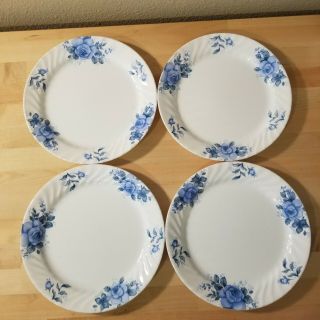4 Corelle Blue Velvet Roses Dinner Plates Swirl Rim 10 - 1/4 "