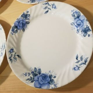 4 Corelle BLUE VELVET Roses Dinner Plates Swirl Rim 10 - 1/4 