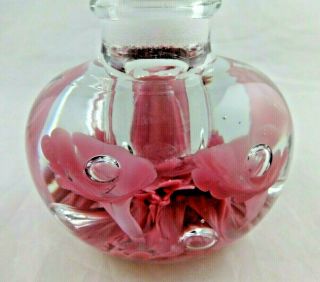 Joe St Clair Perfume Bottle Paperweight Hand Blown Glass PINK Trumpet Flowers 8