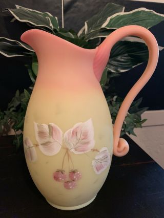Fenton Burmese 10 " Water Pitcher - Hand Painted By L.  Everson