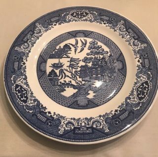 8 - Vintage Blue Willow Ware 10” Dinner Plates Royal China Underglaze