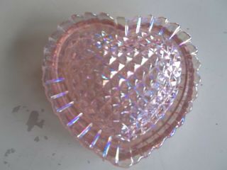 Irredescent Amber Depression Glass Heart Shaped Bowl With Lid