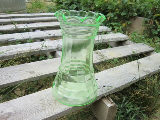 Uranium/ Vaseline Glass Vase With Ruffled Edges
