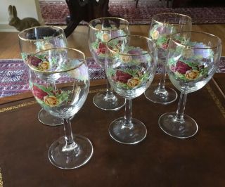 6 Royal Albert Old Country Roses Wine Stems