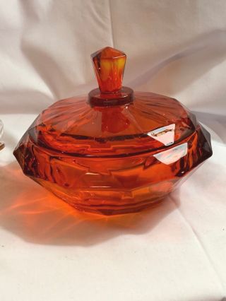 Viking Glass Company Diamond Point Persimmon Orange Covered Candy Dish
