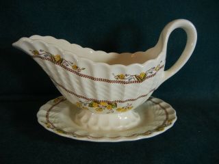 Copeland Spode Wicker Dell Gravy Boat On Attached Stand - Close To Buttercup