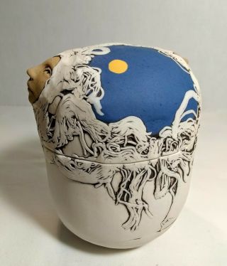 Jude Holdsworth 1993 Studio Pottery Two Faces Day And Night Lidded Trinket Box 7