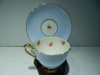Shelley England Rose Blue Pattern Cup & Saucer W/ Heavy Gold Trim - Hard To Find