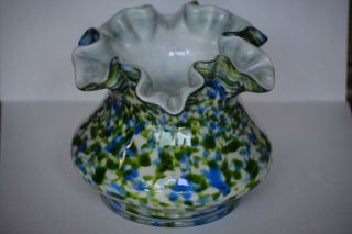Fenton Vasa Murrhina Adventurine Green & Blue Rose Bowl Vase 4 " Tall