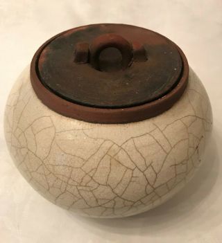 Handmade Raku Fired White & Rust Colored Pot - Vachon