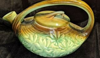 Vintage Mccoy Green And Brown Glazed Art Pottery Tea Pot 1940 