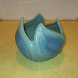 Vintage Van Briggle 5 " Tall Turquoise Swirl Leaf Tulip Vase