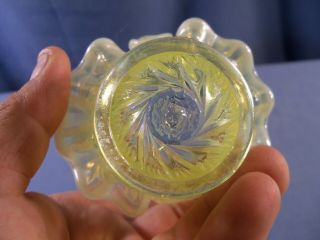 Fenton Topaz Opalescent Iridescent Vaseline Glass Mini Miniature Basket 4
